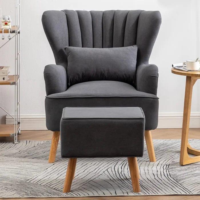Wide Tufted Armchair and Ottoman - Ouch Cart 