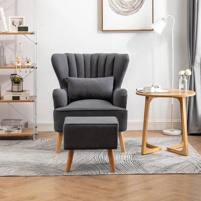 Wide Tufted Armchair and Ottoman - Ouch Cart 