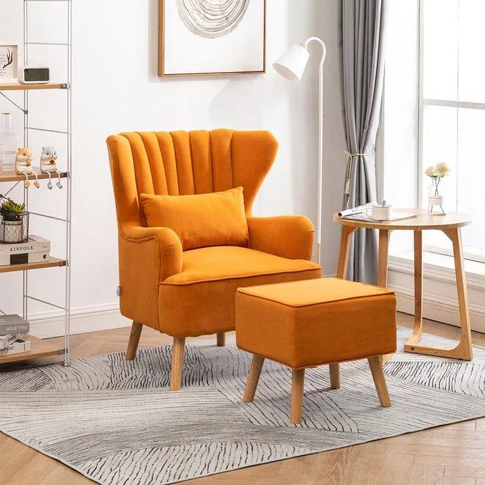 Wide Tufted Armchair and Ottoman - Ouch Cart 