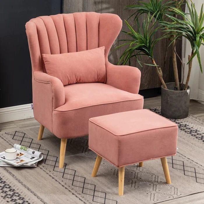 Wide Tufted Armchair and Ottoman - Ouch Cart 