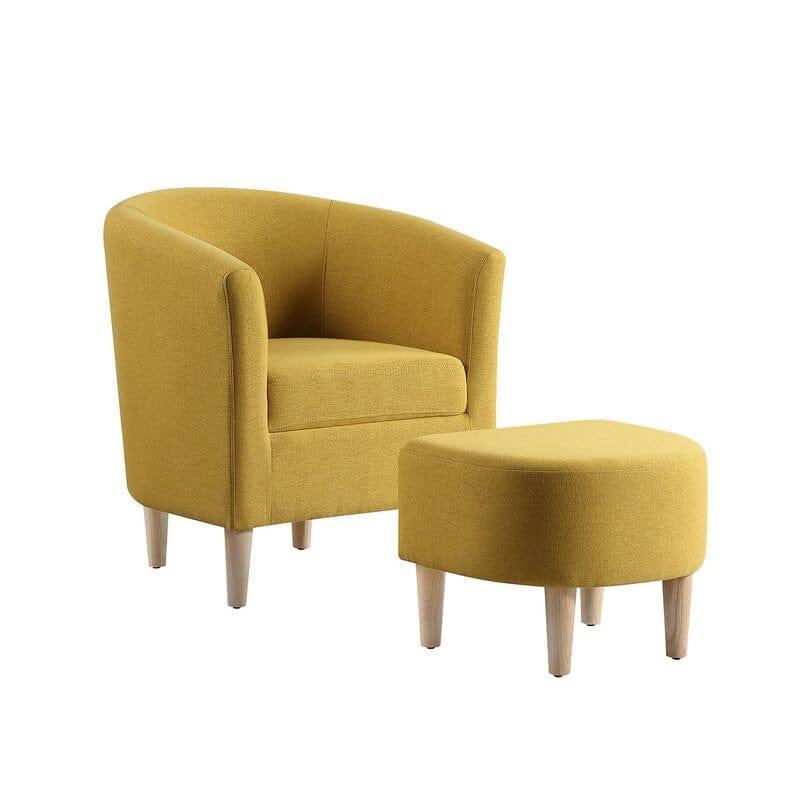 Wide Linen Armchair and Ottoman - Ouch Cart 