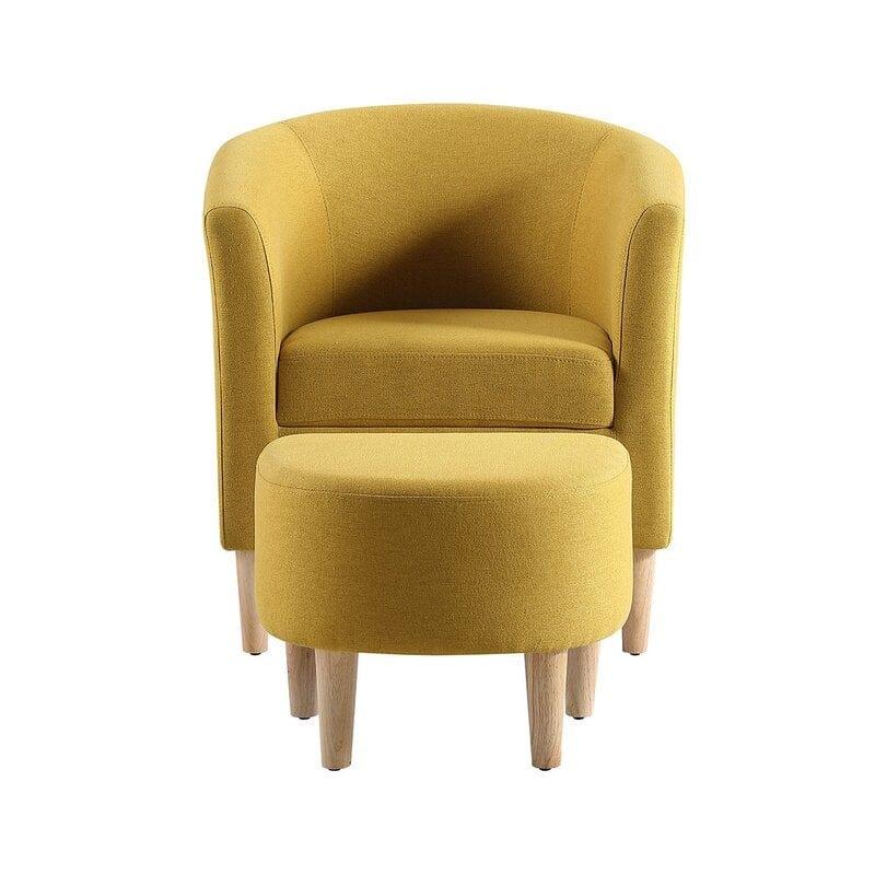 Wide Linen Armchair and Ottoman - Ouch Cart 