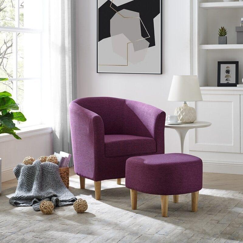 Wide Linen Armchair and Ottoman - Ouch Cart 