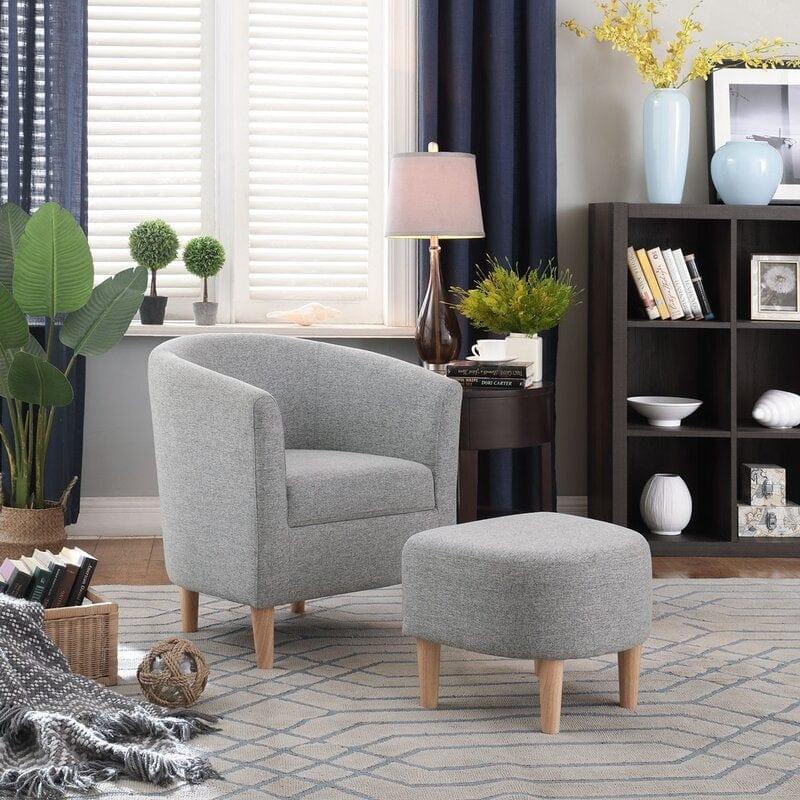 Wide Linen Armchair and Ottoman - Ouch Cart 