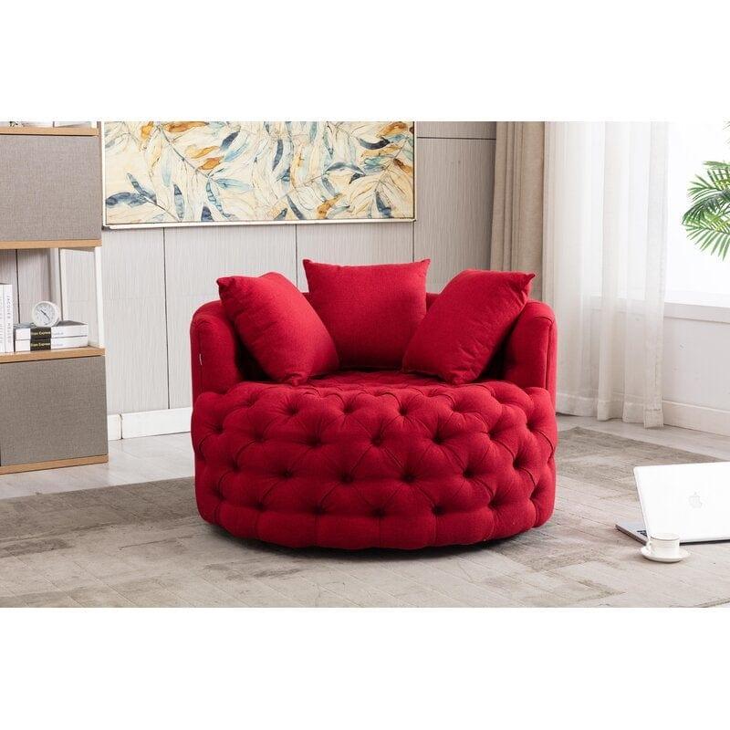 Wide Tufted Barrel chair Tufted Arm Chair - Ouch Cart 