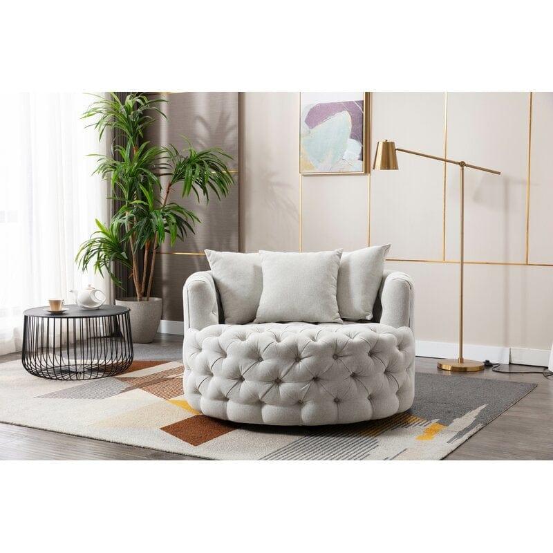 Wide Tufted Barrel chair Tufted Arm Chair - Ouch Cart 