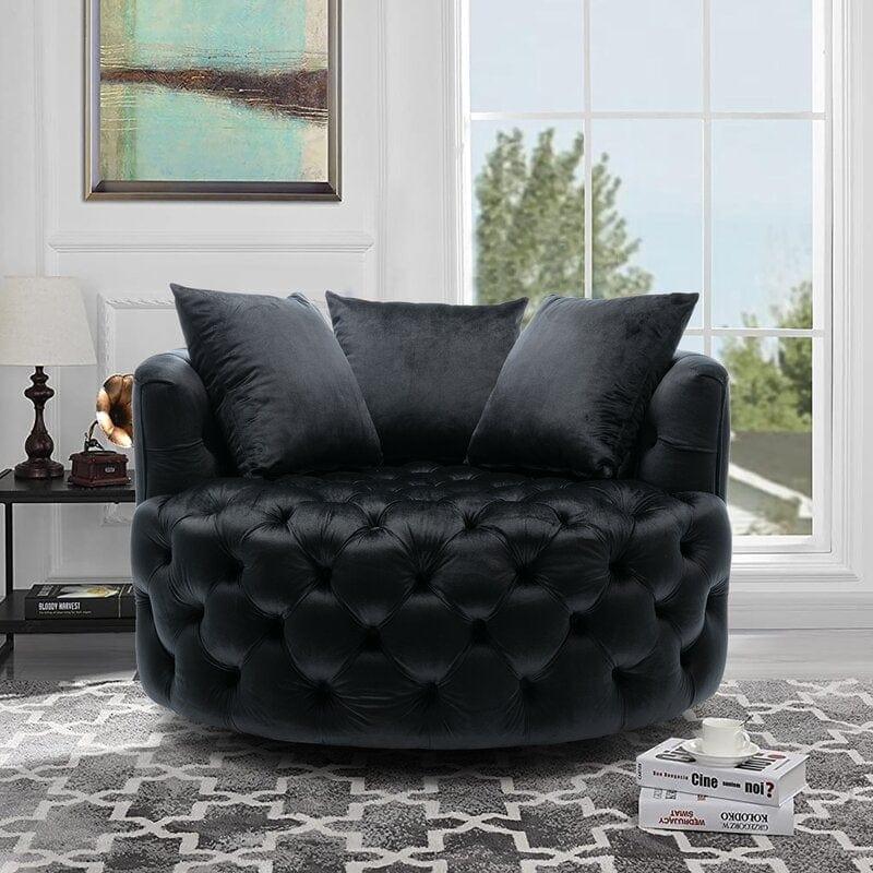 Wide Tufted Barrel chair Tufted Arm Chair - Ouch Cart 