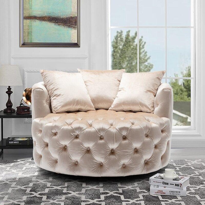 Wide Tufted  Barrel chair Tufted Arm Chair