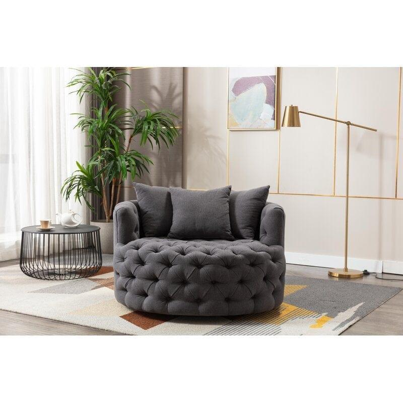 Wide Tufted Barrel chair Tufted Arm Chair - Ouch Cart 
