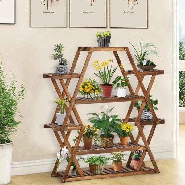 Plant Stand: Wood Square Etagere Plant Stand - Ouch Cart 