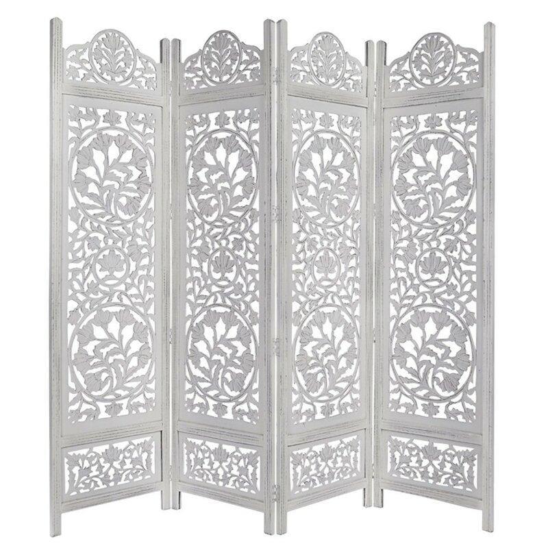 4 - Panel Solid Wood Folding Room Divider - Ouch Cart 