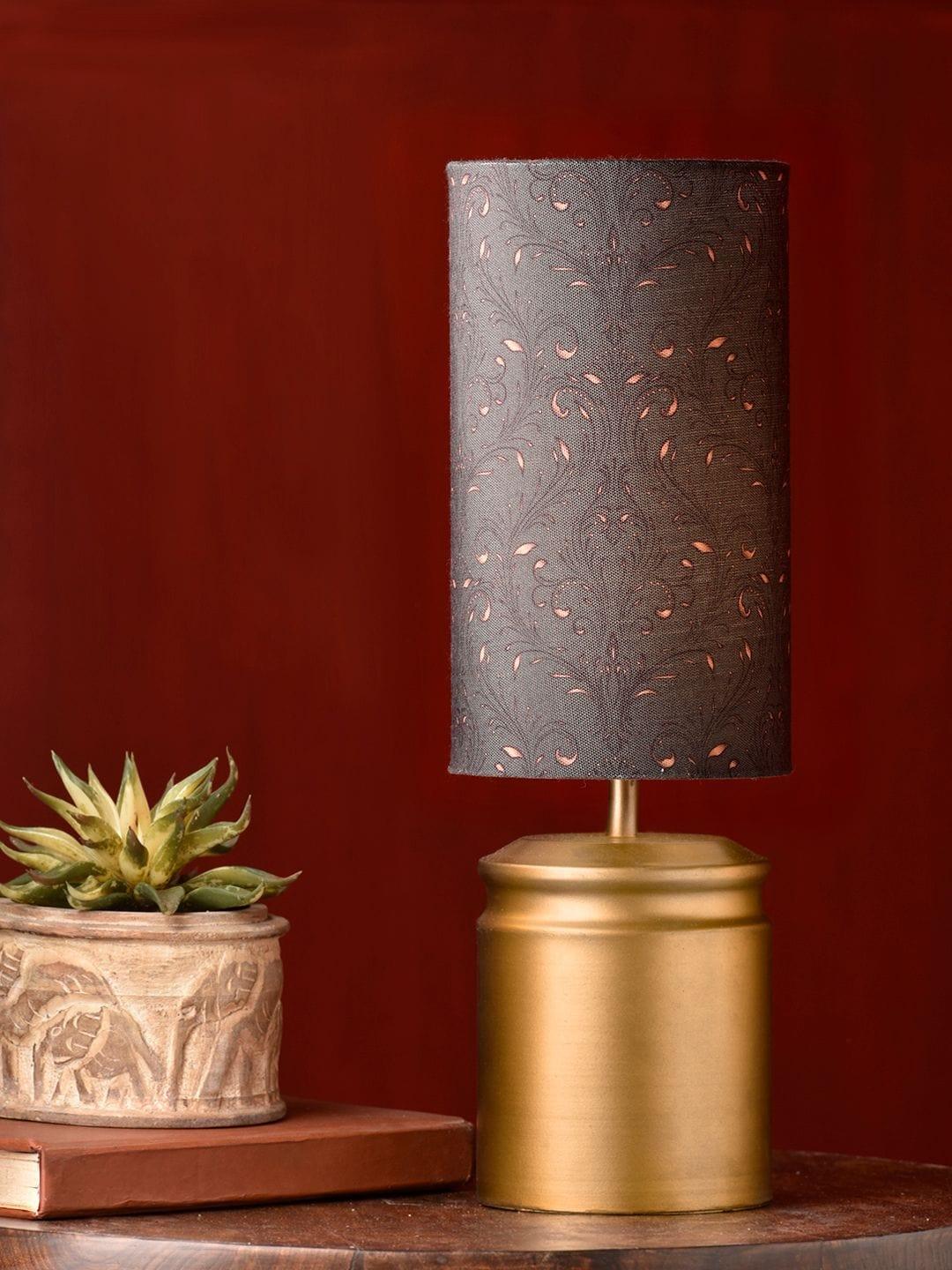 Metal Golden Table Lamp with Dark Forest Shade - Ouch Cart 