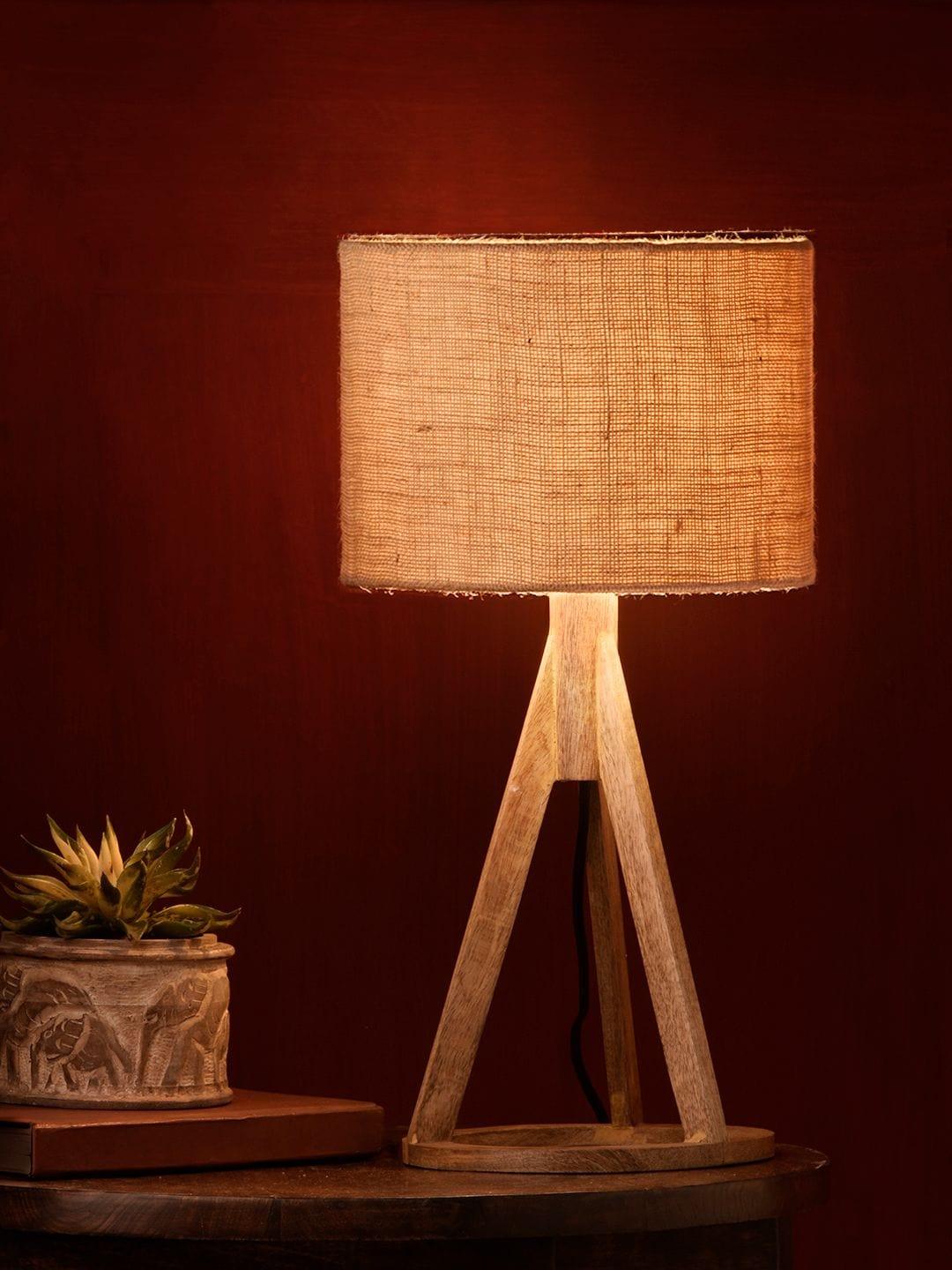 Jute Brown Trio Wooden Lamp - Ouch Cart 