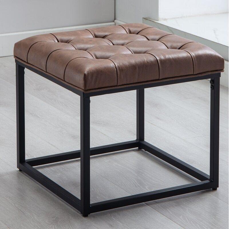 Wide Faux Leather Tufted Square Standard Ottoman - Ouch Cart 