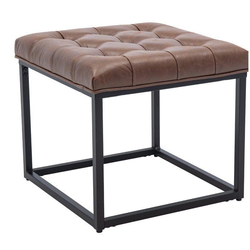 Wide Faux Leather Tufted Square Standard Ottoman - Ouch Cart 