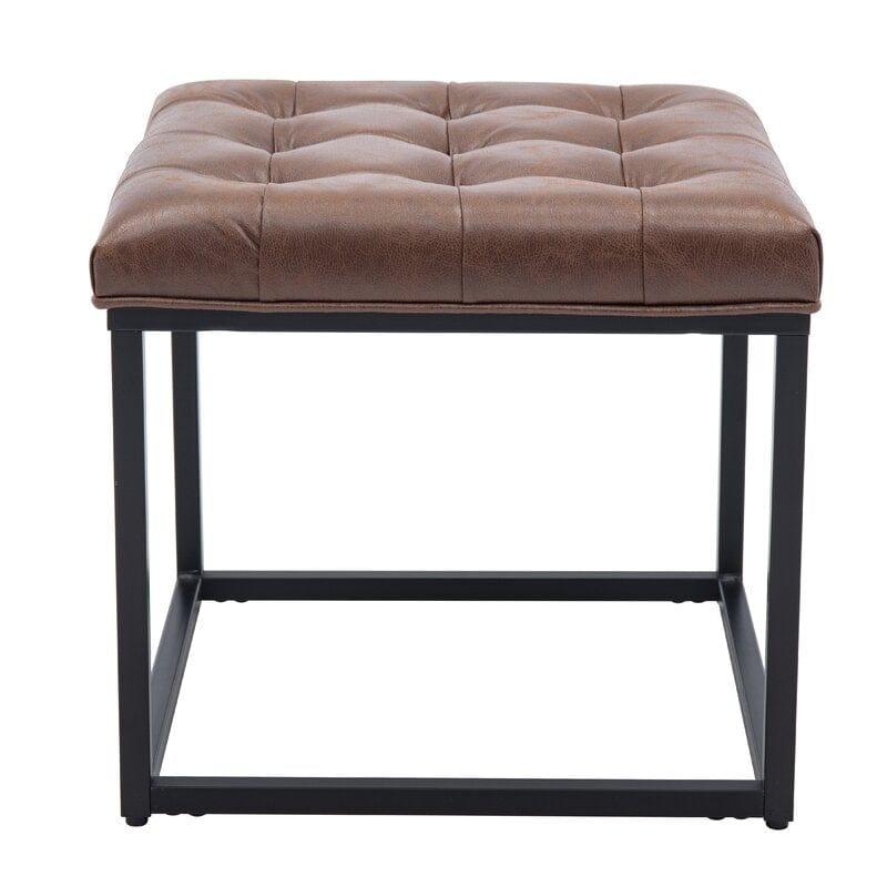 Wide Faux Leather Tufted Square Standard Ottoman - Ouch Cart 