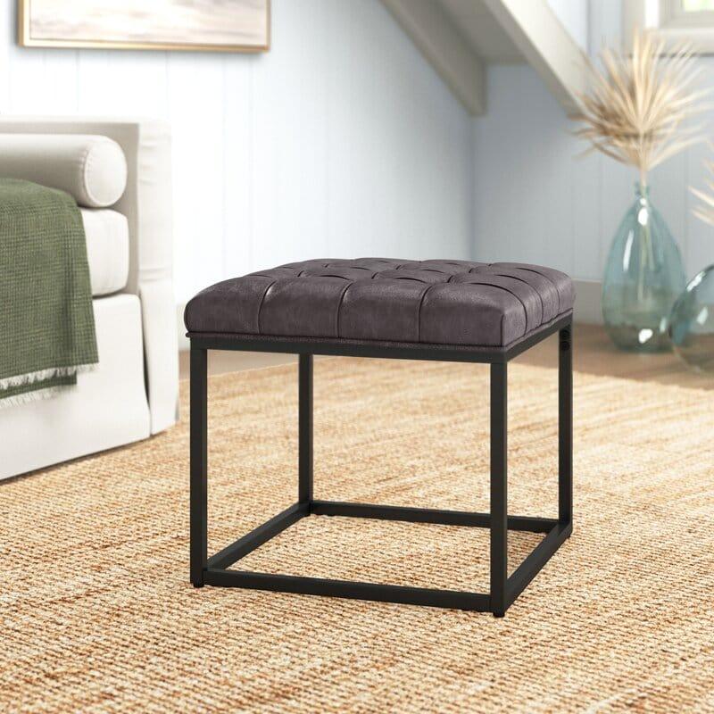 Wide Faux Leather Tufted Square Standard Ottoman - Ouch Cart 