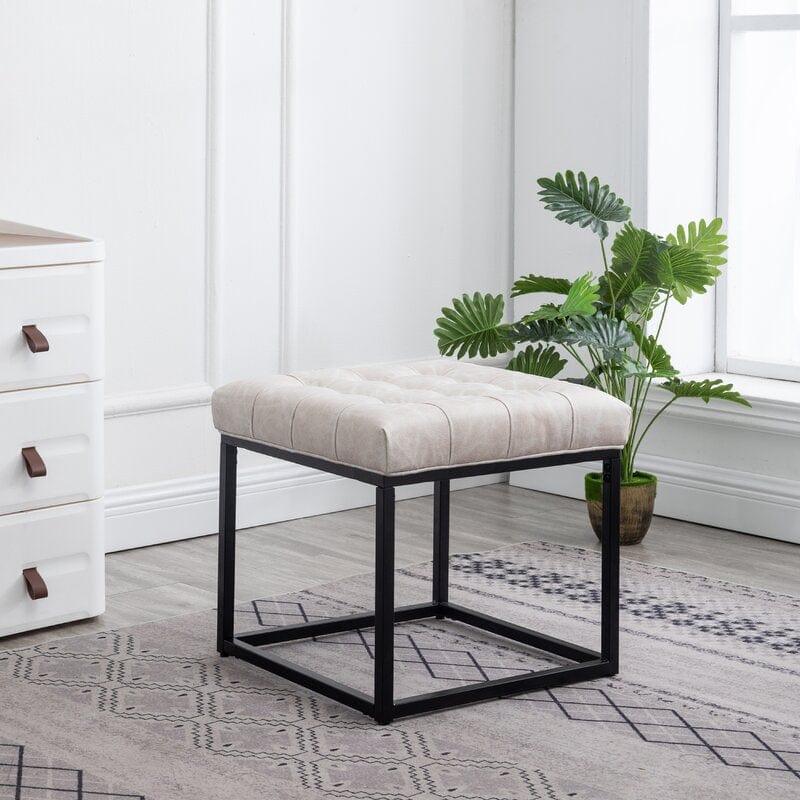 Wide Faux Leather Tufted Square Standard Ottoman - Ouch Cart 