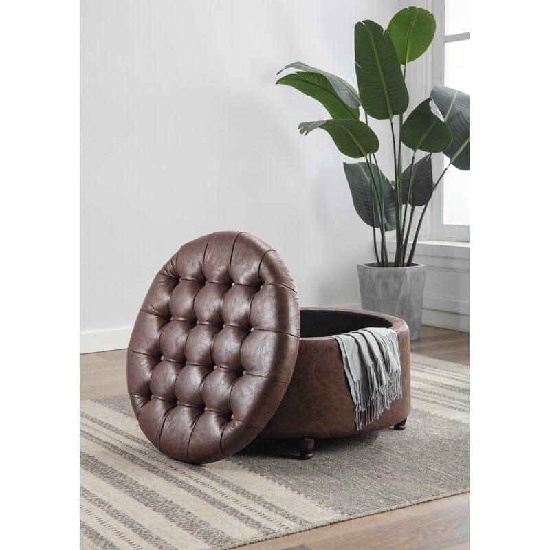 Wide Round Storage Ottoman with Storage