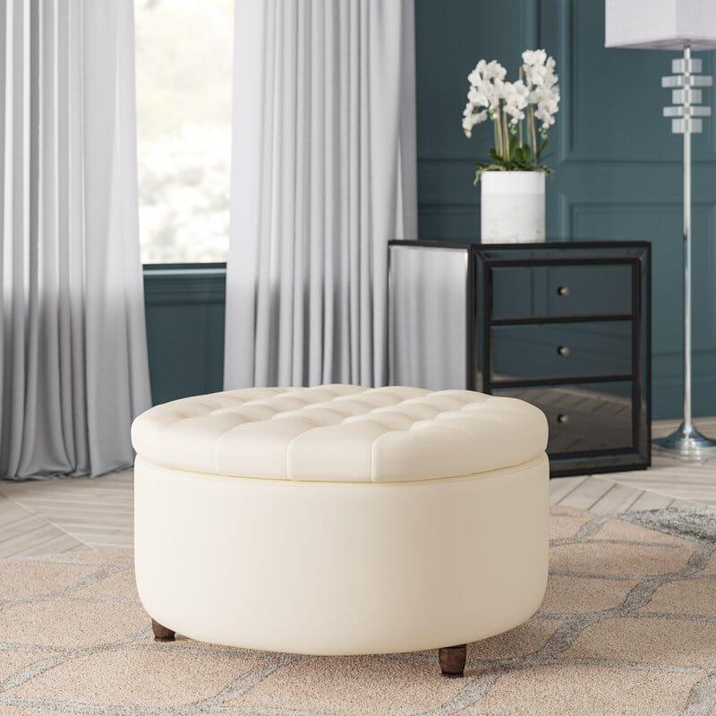 Wide Round Storage Ottoman with Storage