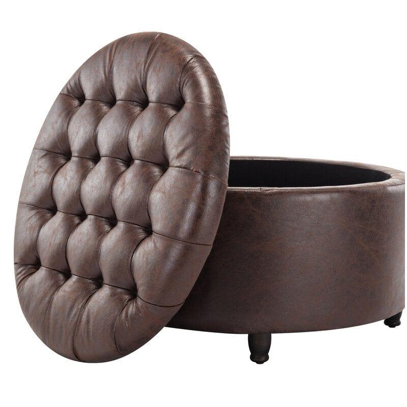 Wide Round Storage Ottoman with Storage