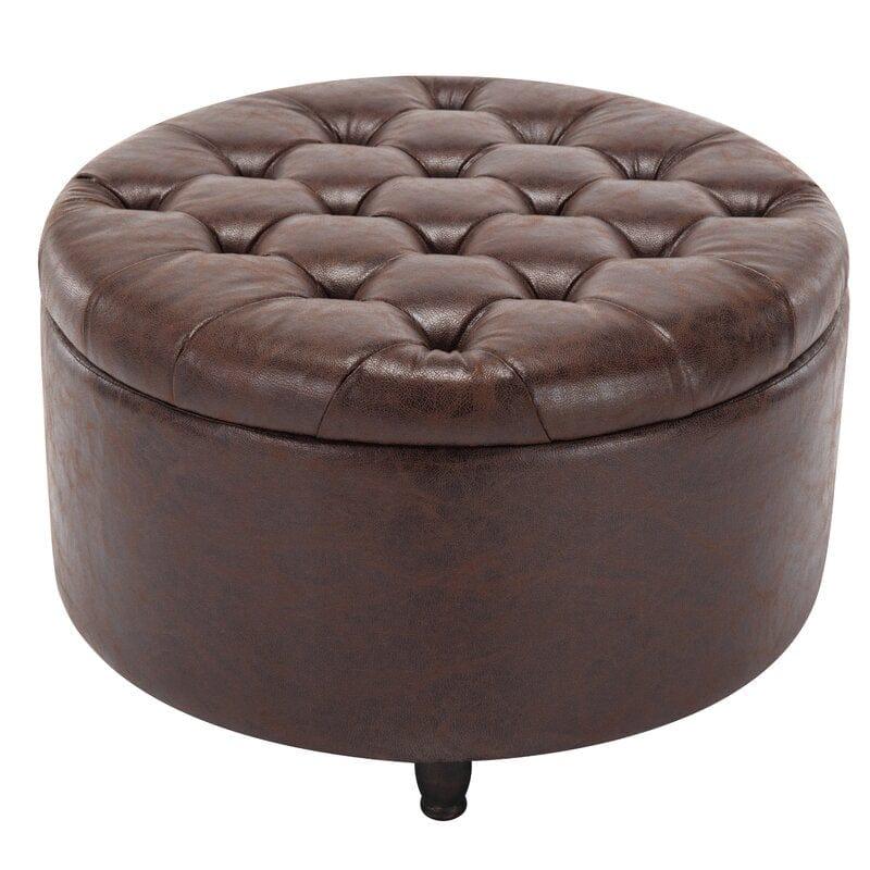 Wide Round Storage Ottoman with Storage - Ouch Cart 