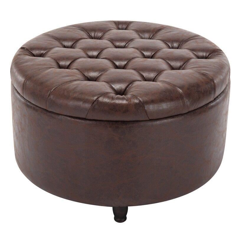 Wide Round Storage Ottoman with Storage