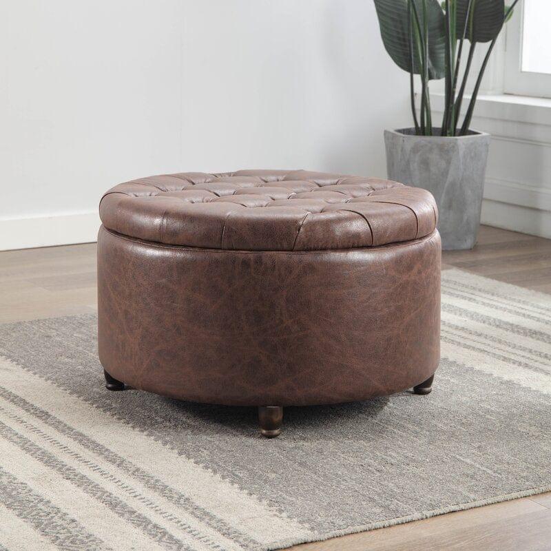 Wide Round Storage Ottoman with Storage