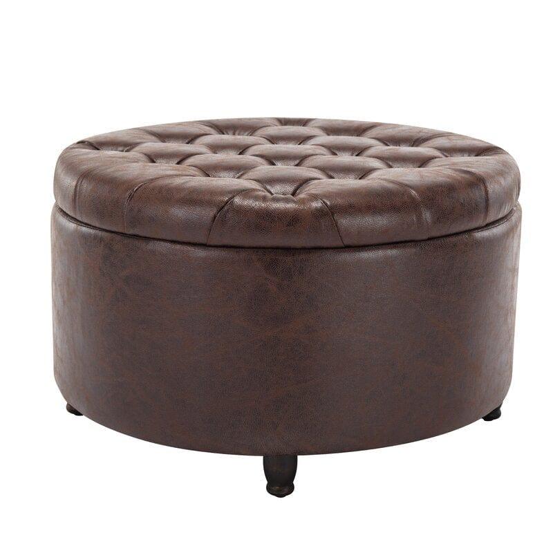 Wide Round Storage Ottoman with Storage - Ouch Cart 