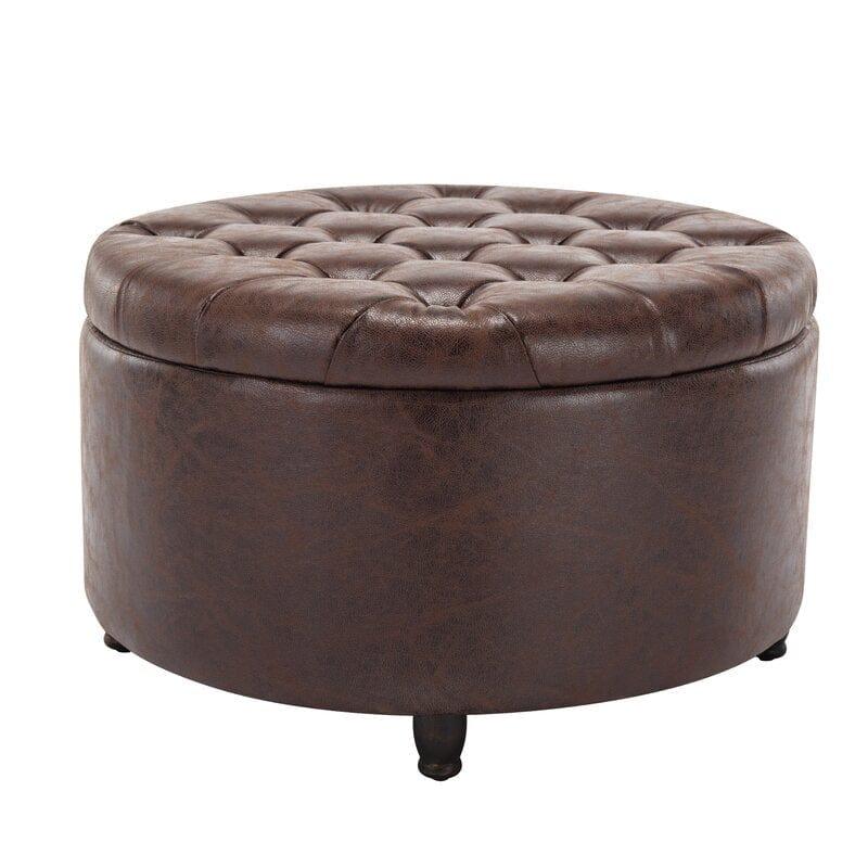 Wide Round Storage Ottoman with Storage