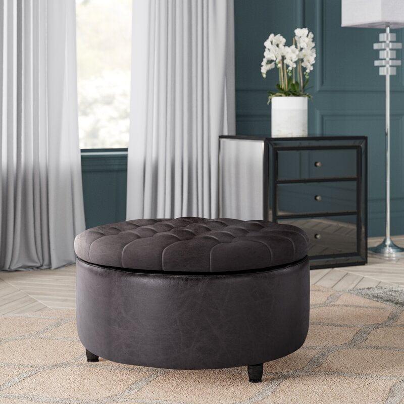 Wide Round Storage Ottoman with Storage - Ouch Cart 