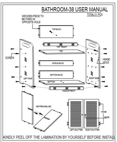 Wall Mounted PVC Bathroom [ 38 ] Storage Cabinet  (8 INCH)