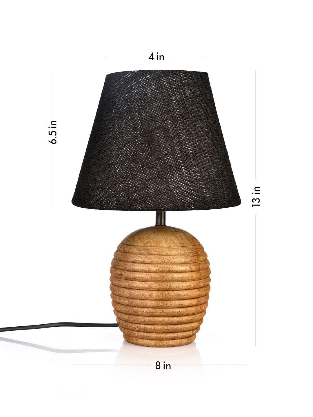 Striped Wooden Brown Lamp with Black Jute Shade - Ouch Cart 