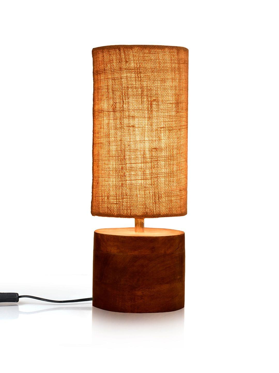 Wooden Log Table Lamp with Brown Jute Shade - Ouch Cart 