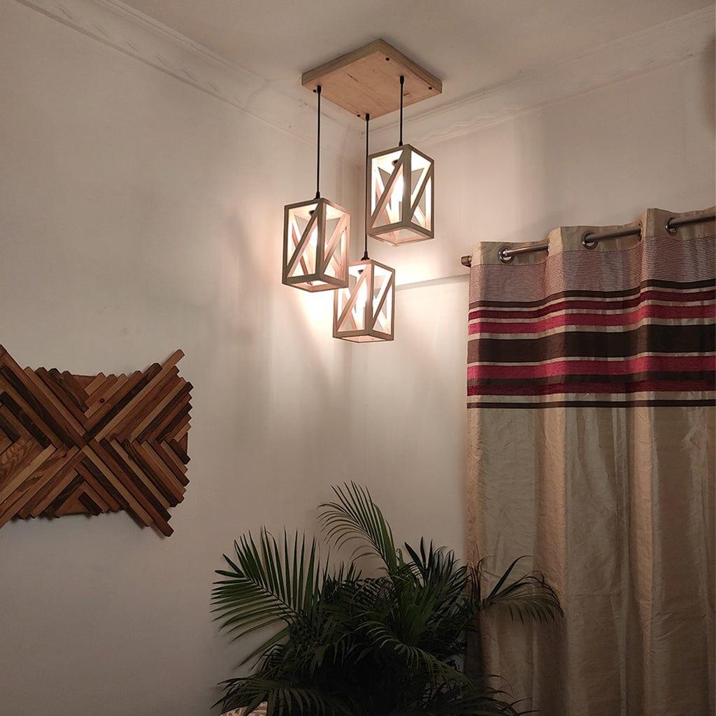 Symmetric Beige Wooden Cluster Hanging Lamp (BULB NOT INCLUDED) - Ouch Cart 