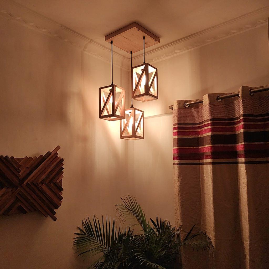 Symmetric Beige Wooden Cluster Hanging Lamp (BULB NOT INCLUDED) - Ouch Cart 