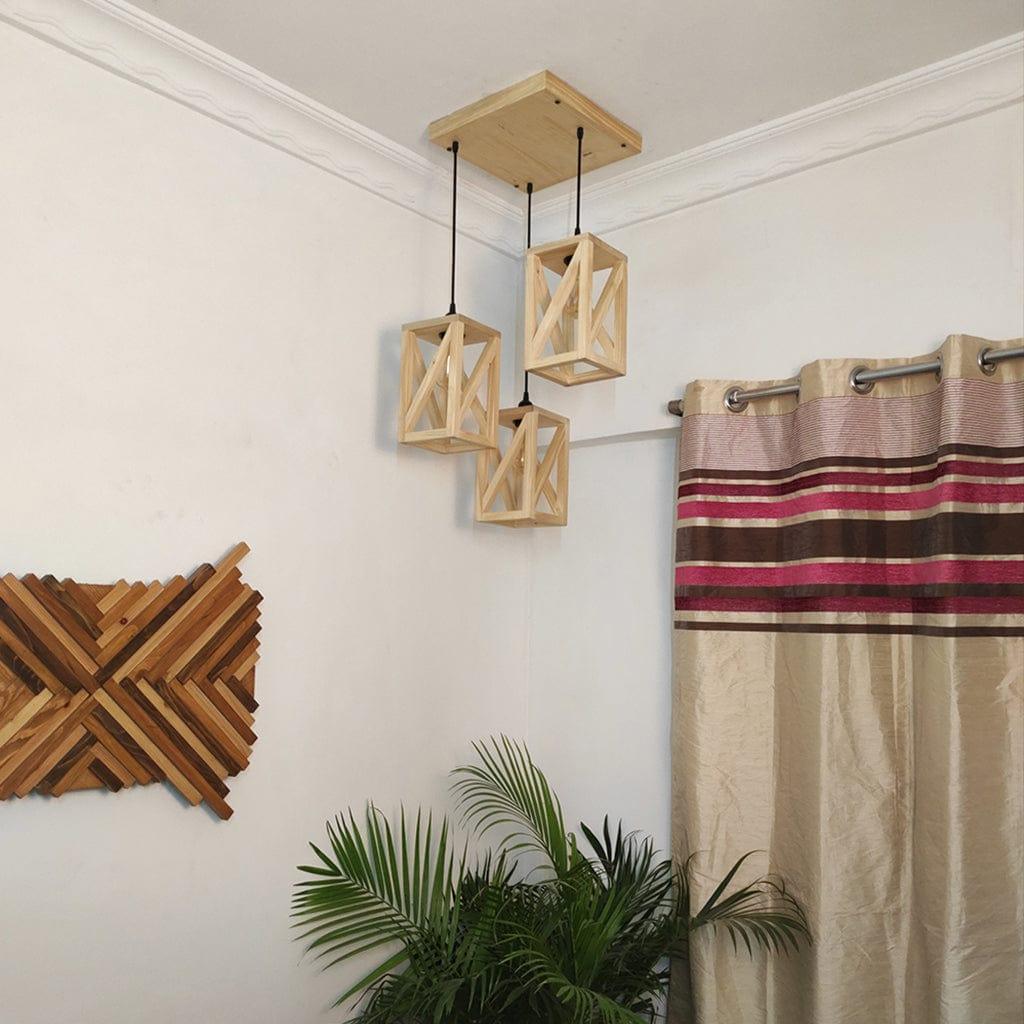 Symmetric Beige Wooden Cluster Hanging Lamp (BULB NOT INCLUDED) - Ouch Cart 