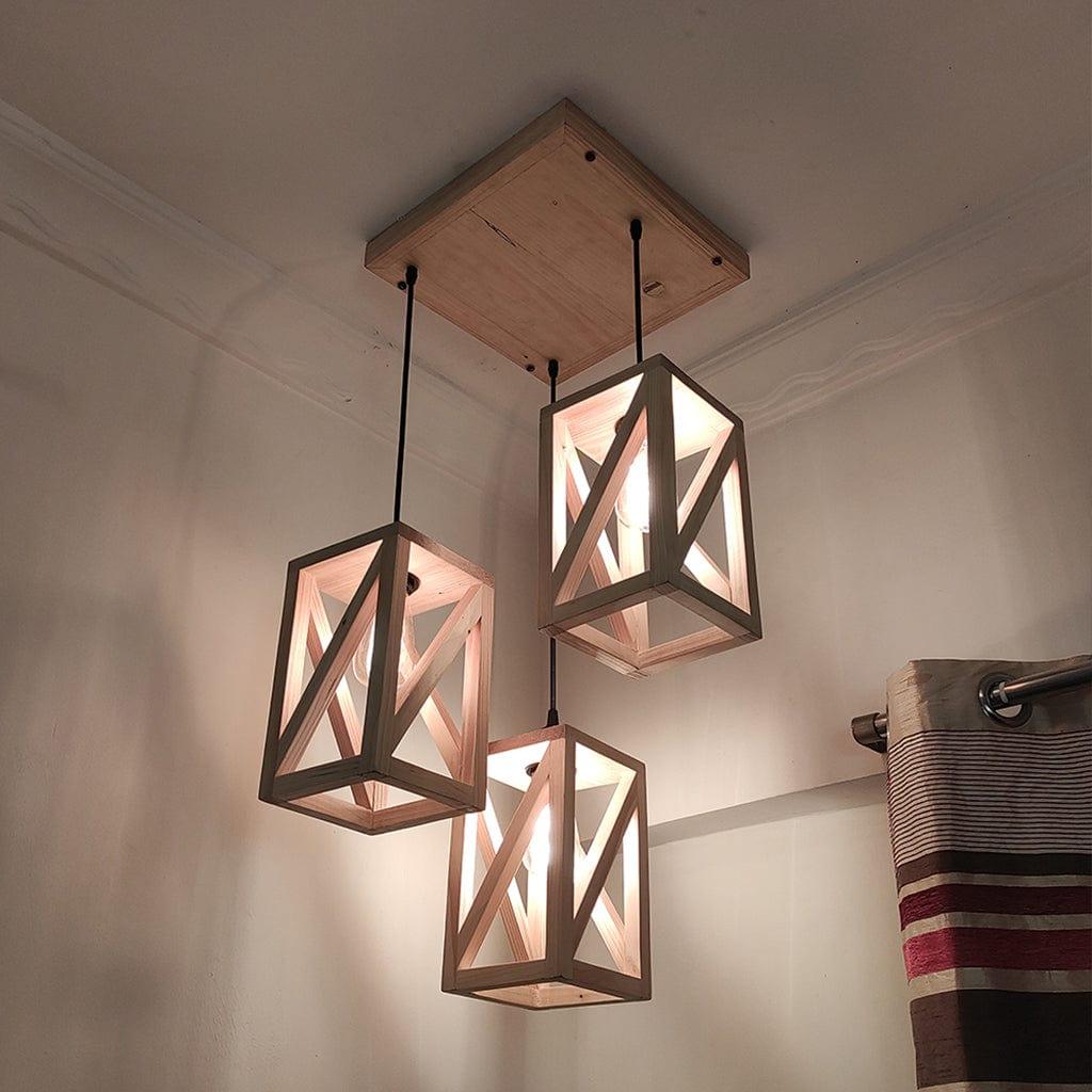 Symmetric Beige Wooden Cluster Hanging Lamp (BULB NOT INCLUDED) - Ouch Cart 