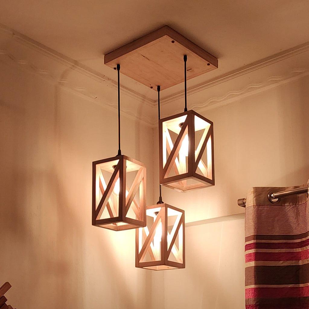 Symmetric Beige Wooden Cluster Hanging Lamp (BULB NOT INCLUDED) - Ouch Cart 