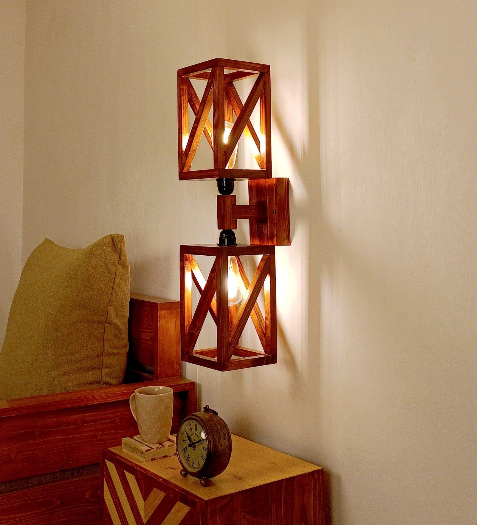 Symmetric Duo Brown Wooden Wall Light (BULB NOT INCLUDED) - Ouch Cart 