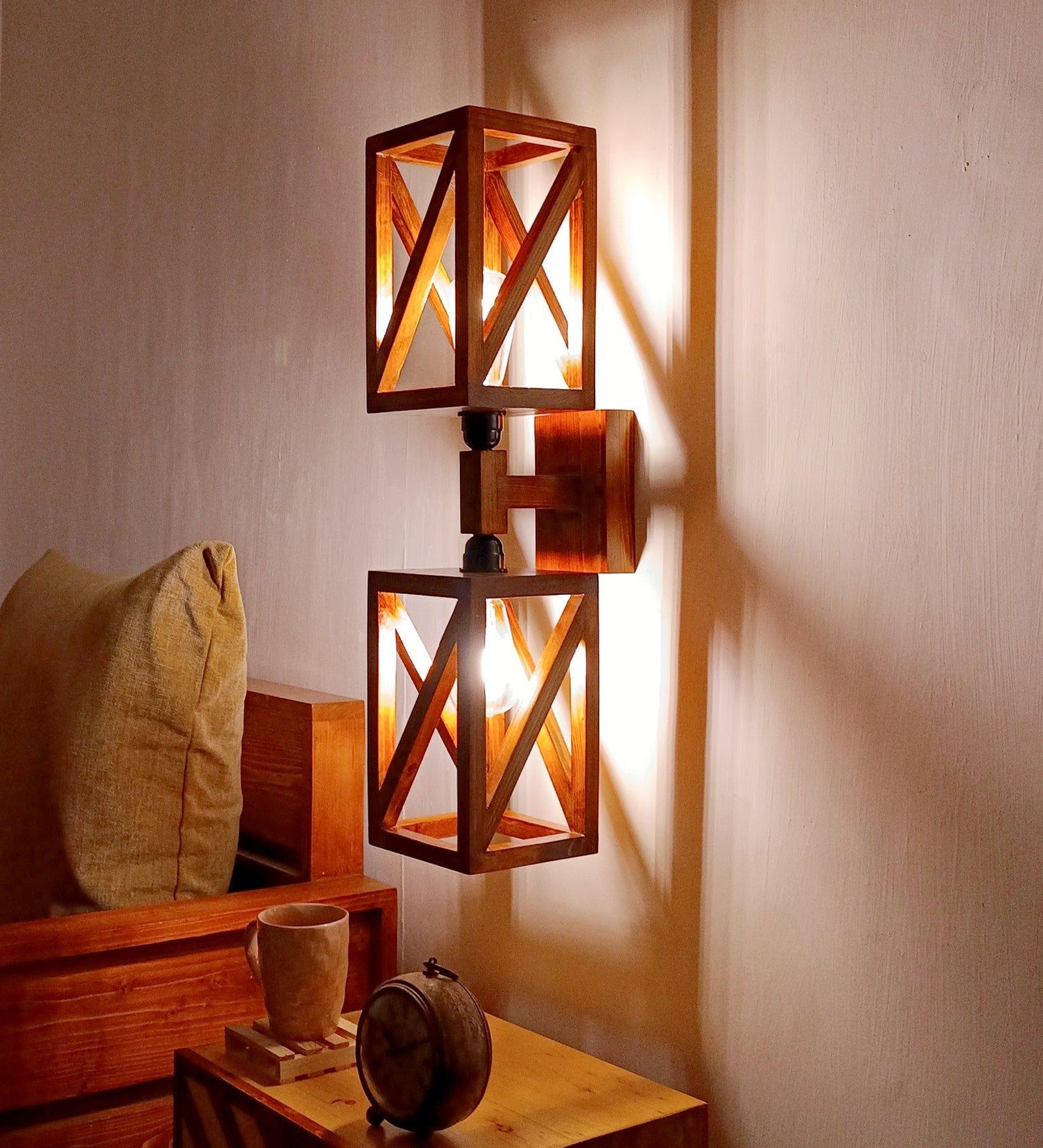 Symmetric Duo Brown Wooden Wall Light (BULB NOT INCLUDED) - Ouch Cart 