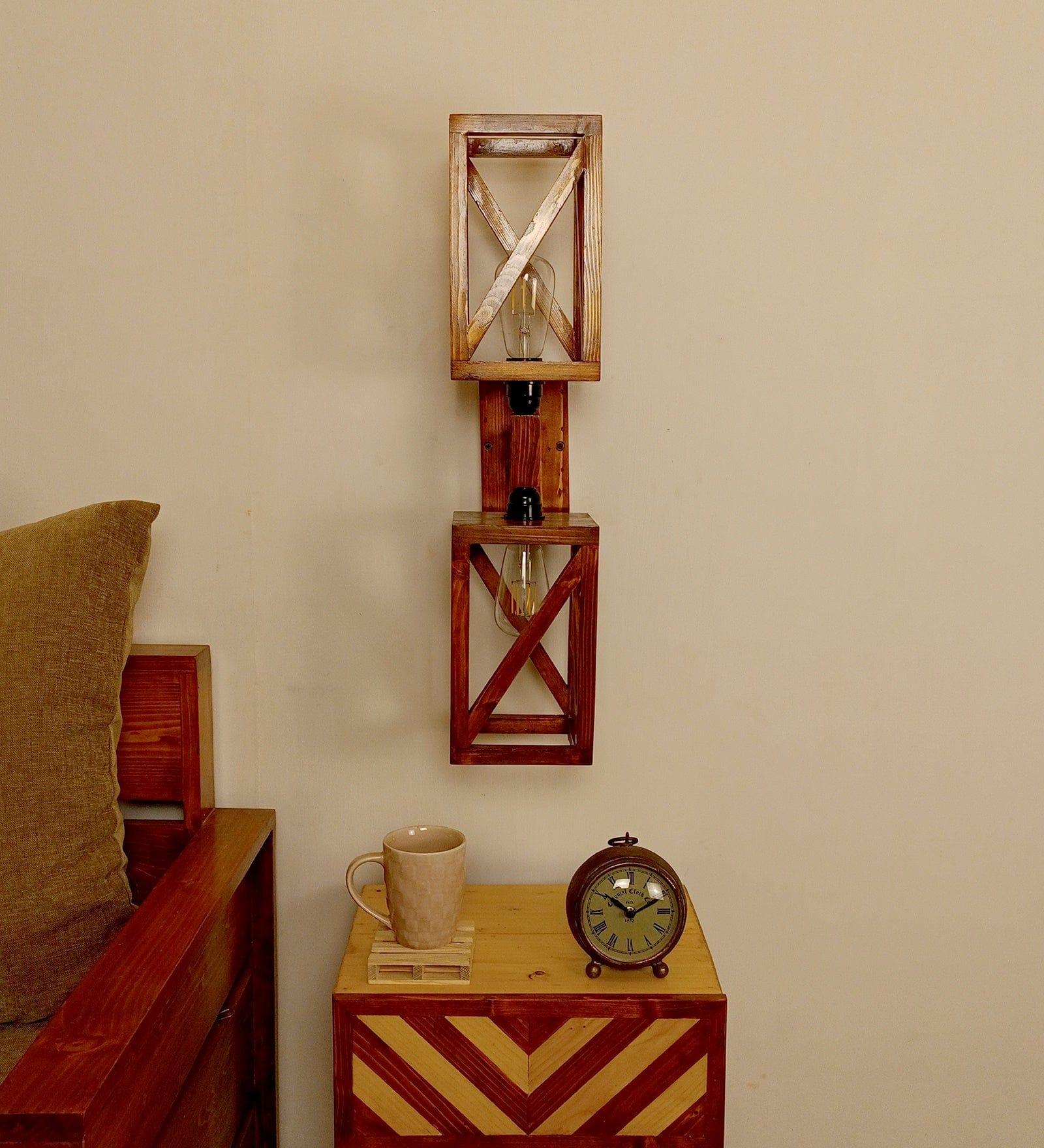 Symmetric Duo Brown Wooden Wall Light (BULB NOT INCLUDED) - Ouch Cart 