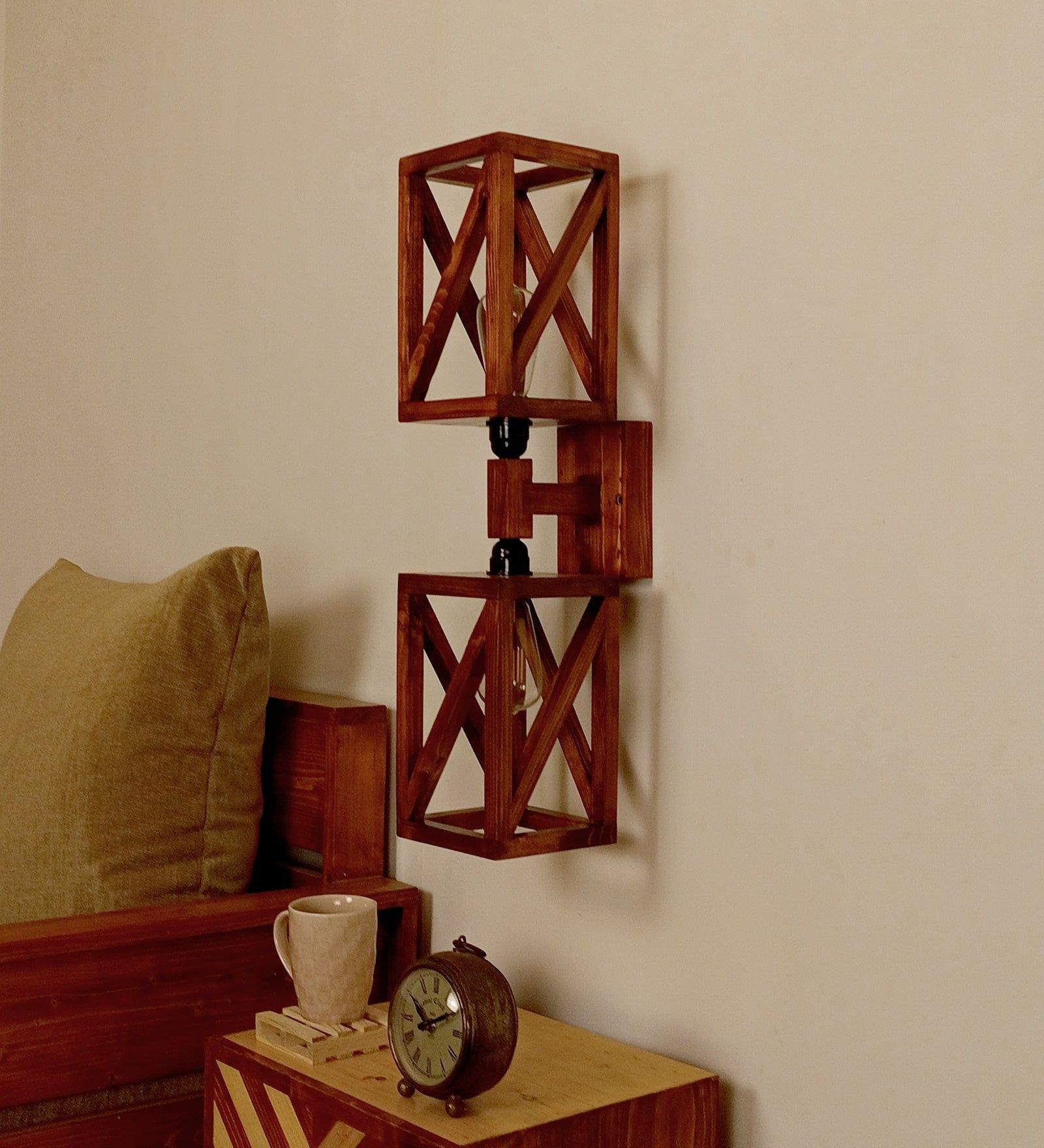 Symmetric Duo Brown Wooden Wall Light (BULB NOT INCLUDED) - Ouch Cart 