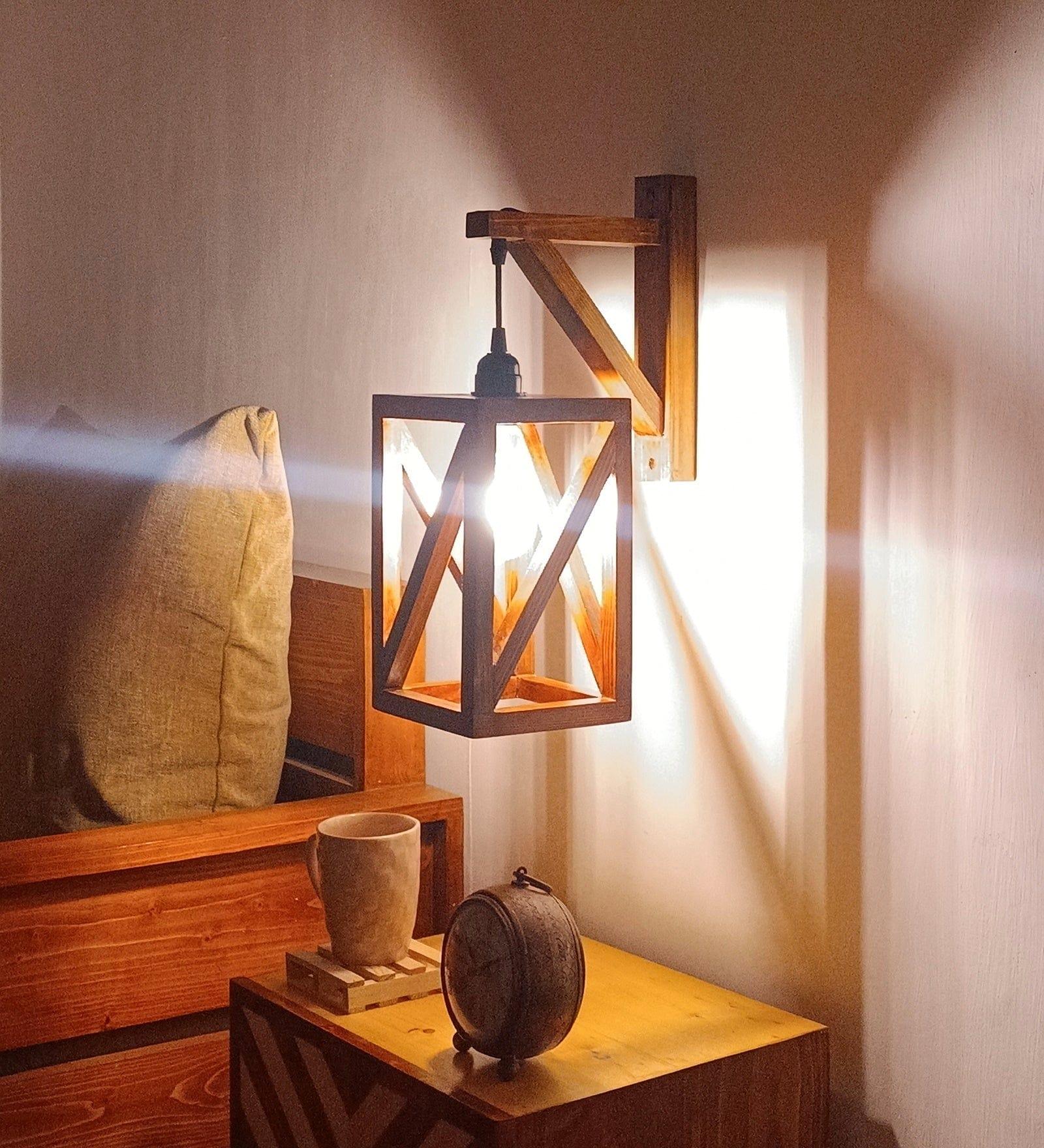 Symmetric L Brown Wooden Wall Light (BULB NOT INCLUDED) - Ouch Cart 