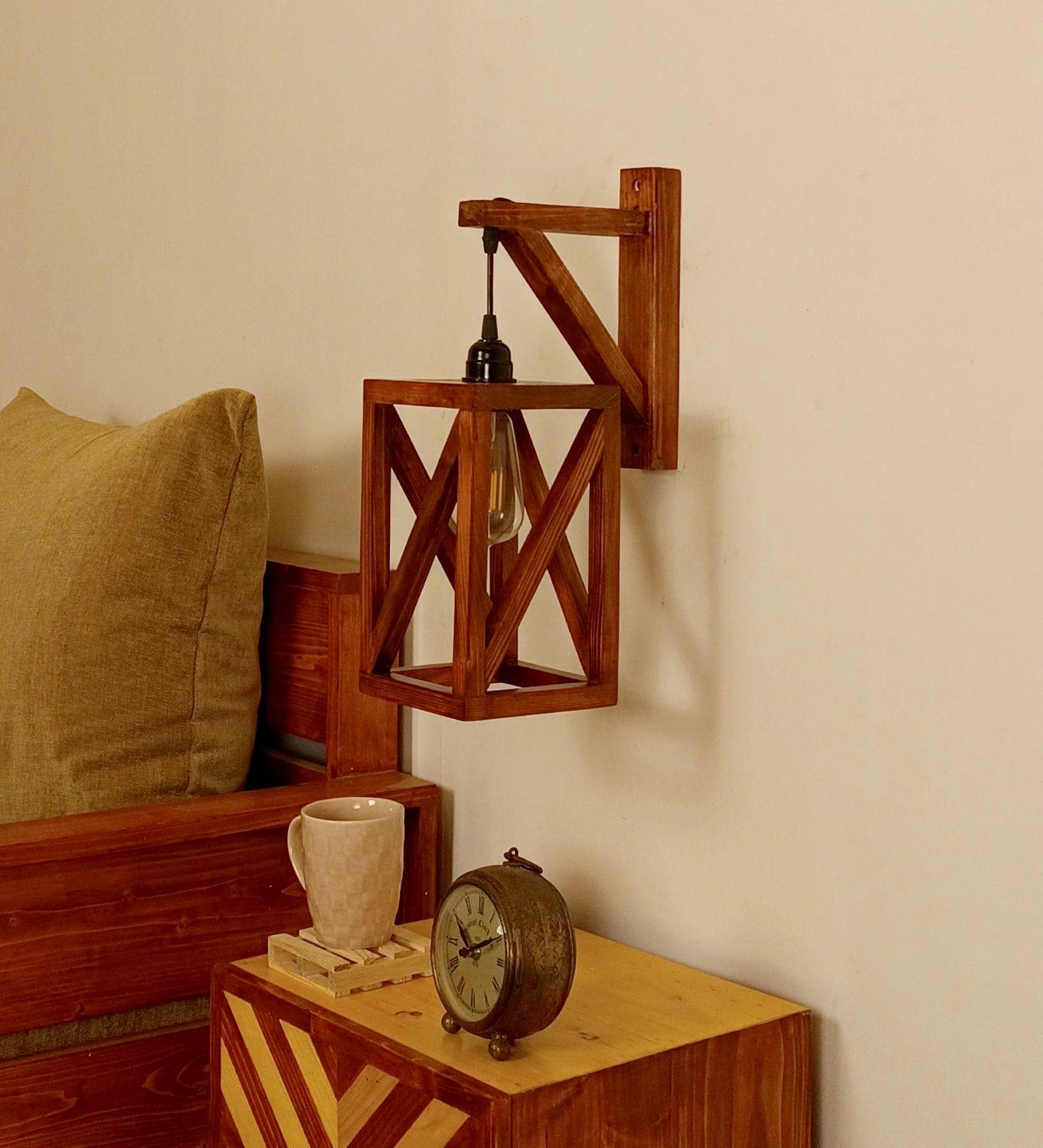 Symmetric L Brown Wooden Wall Light (BULB NOT INCLUDED) - Ouch Cart 