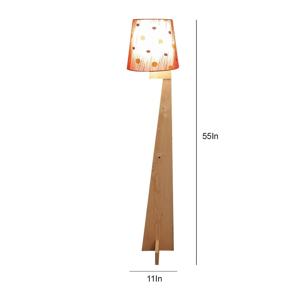 Trigo Wooden Floor Lamp with Beige Base and Red Printed Fabric Lampshade - Ouch Cart 