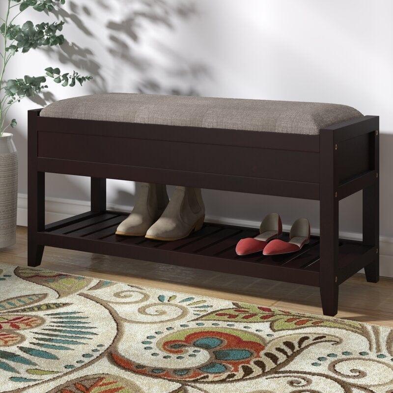 Upholstered Flip Top Storage Bench Solid Wood Bench Shoe Rack - Ouch Cart 