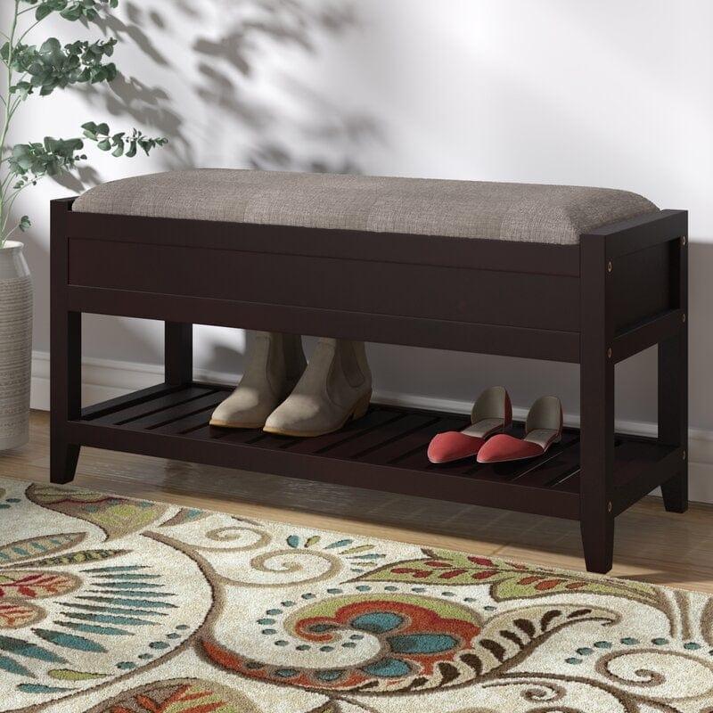 Upholstered Flip Top Storage Bench  Solid Wood Bench Shoe Rack