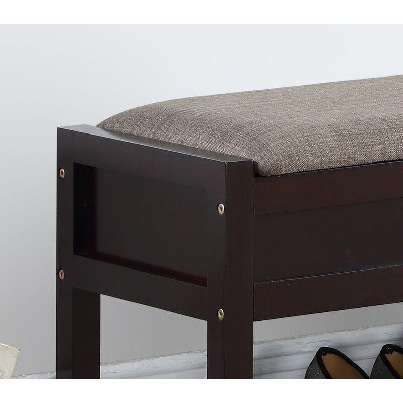 Upholstered Flip Top Storage Bench  Solid Wood Bench Shoe Rack