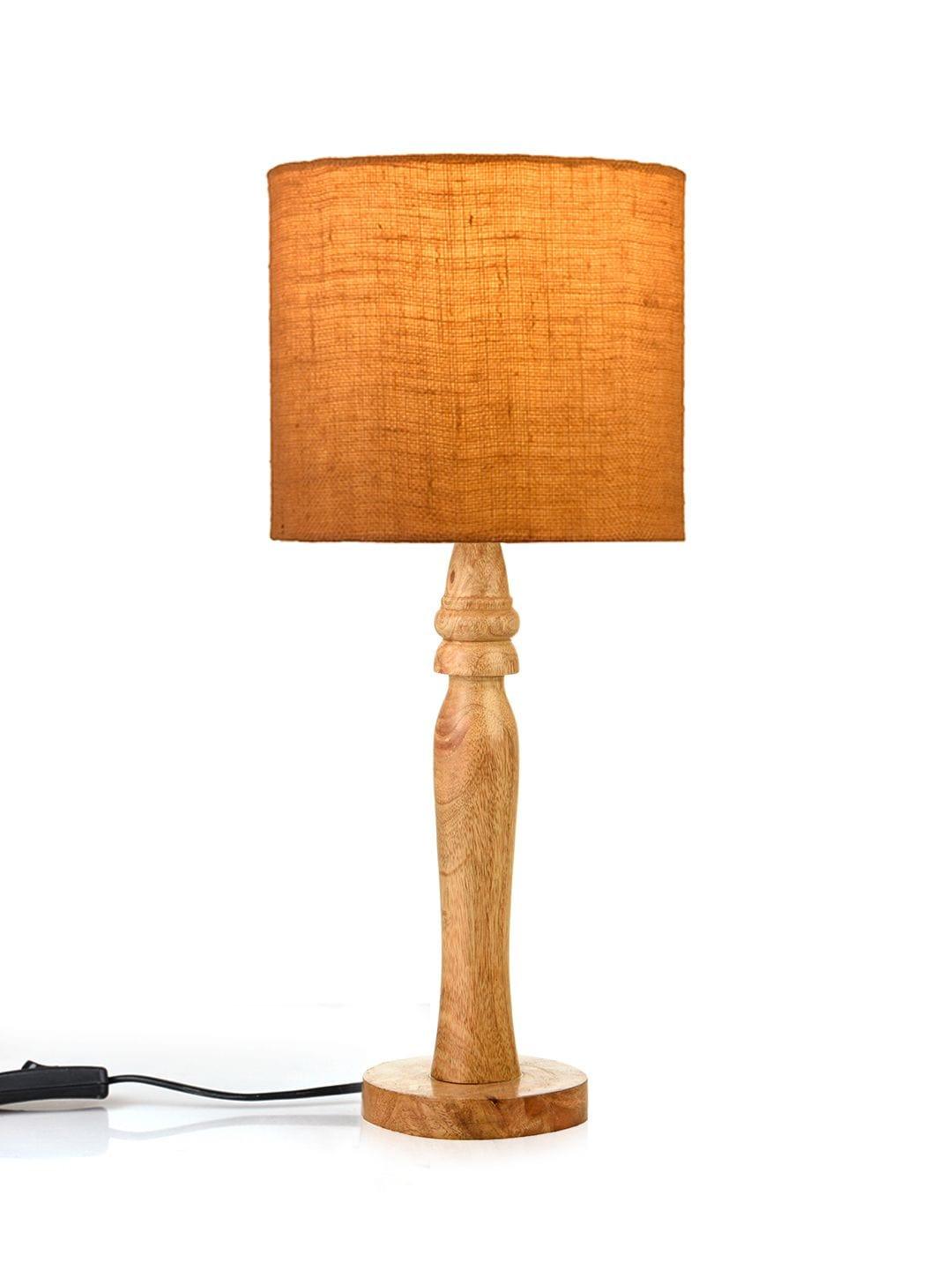 Round Brown Lamp with Brown Jute Shade - Ouch Cart 